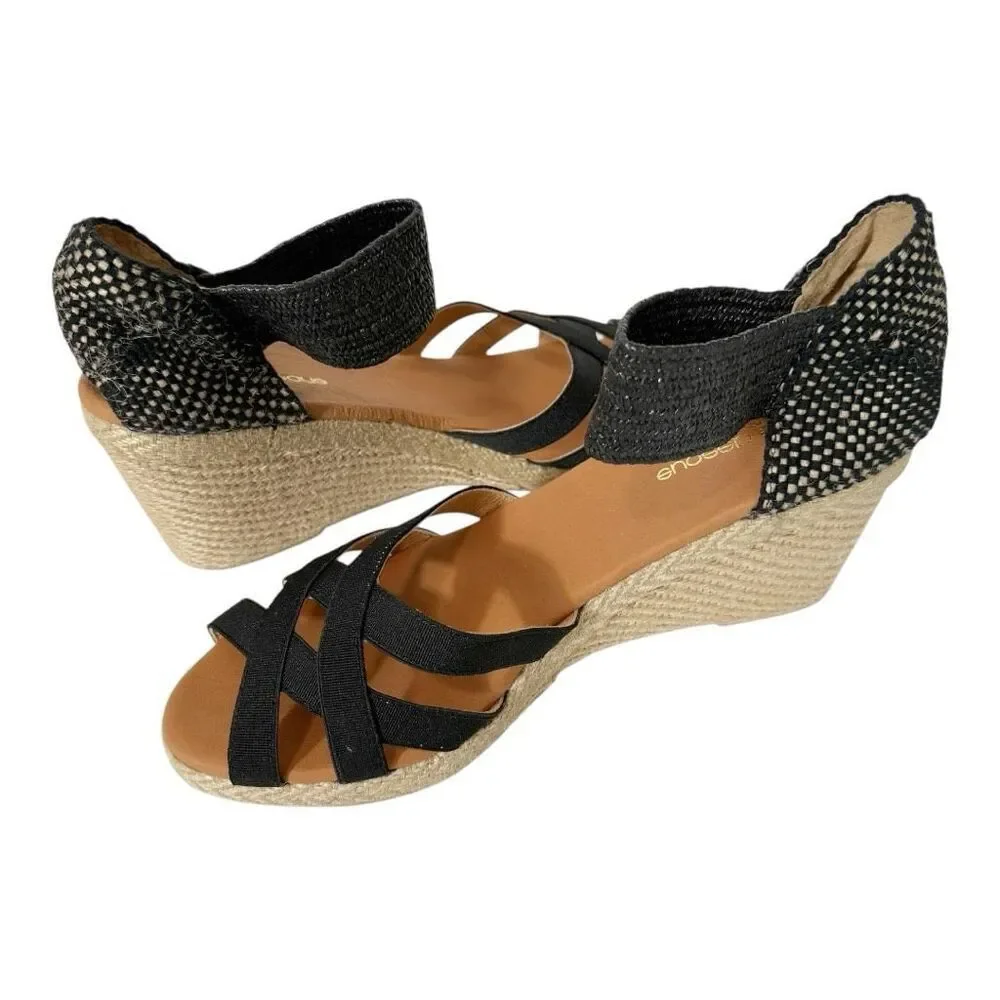 André Assous Women's Adin Espadrille Made In Spain Stretch Wedge Sandal Size 8.5